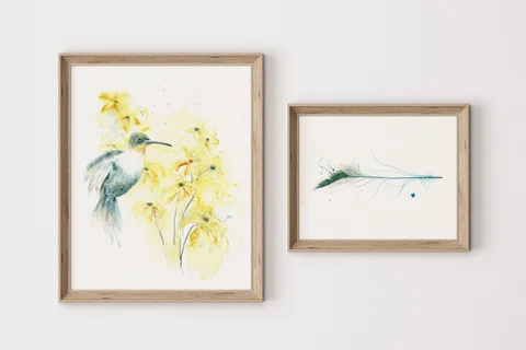 Image of a hummingbird watercolor painting by Shayna Larsen, originals & prints available