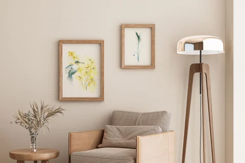 Image of a hummingbird watercolor painting by Shayna Larsen, originals & prints available