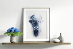 Image of a buffalo watercolor painting by Shayna Larsen, originals & prints available