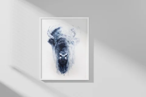 Image of a buffalo watercolor painting by Shayna Larsen, originals & prints available