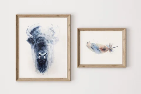 Image of a buffalo watercolor painting by Shayna Larsen, originals & prints available