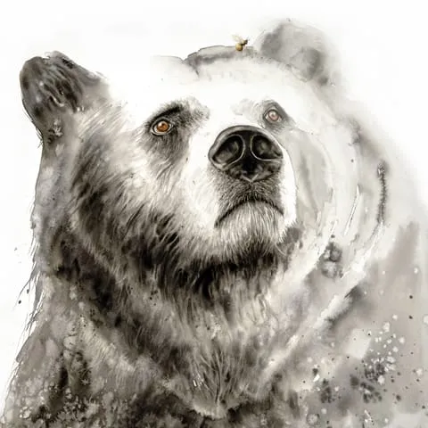 Image of a bear watercolor painting by Shayna Larsen, originals & prints available