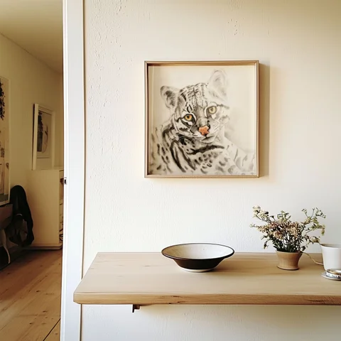 Image of a ocelot watercolor painting by Shayna Larsen, originals & prints available