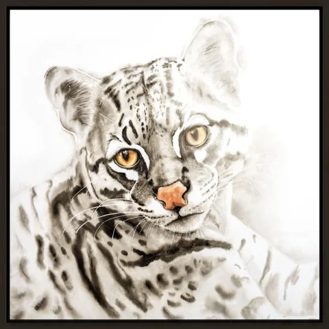 Image of a ocelot watercolor painting by Shayna Larsen, originals & prints available