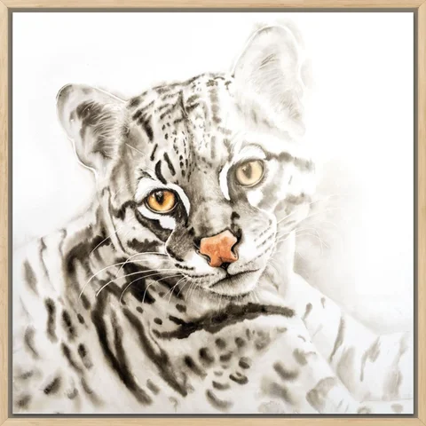 Image of a ocelot watercolor painting by Shayna Larsen, originals & prints available