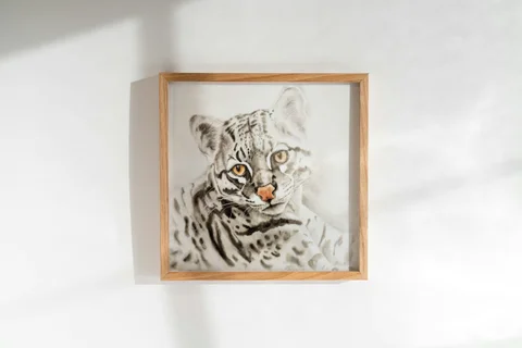 Image of a ocelot watercolor painting by Shayna Larsen, originals & prints available