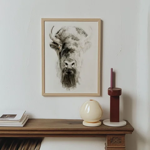 Image of a buffalo watercolor painting by Shayna Larsen, originals & prints available