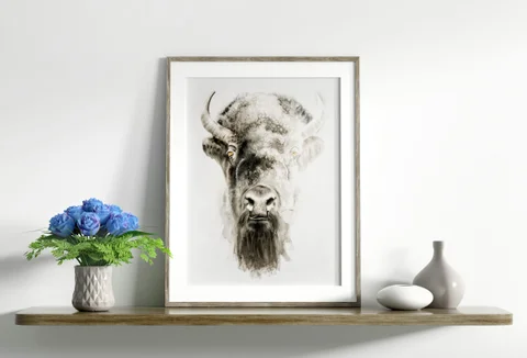 Image of a buffalo watercolor painting by Shayna Larsen, originals & prints available