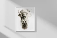 Image of a buffalo watercolor painting by Shayna Larsen, originals & prints available