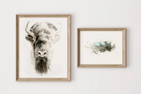 Image of a buffalo watercolor painting by Shayna Larsen, originals & prints available