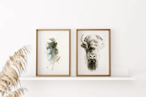 Image of a buffalo watercolor painting by Shayna Larsen, originals & prints available