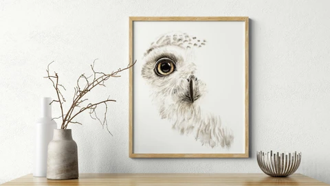 Image of a owl watercolor painting by Shayna Larsen, originals & prints available
