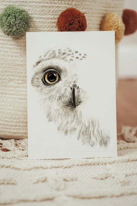 Image of a owl watercolor painting by Shayna Larsen, originals & prints available