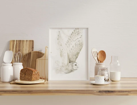 Image of a owl watercolor painting by Shayna Larsen, originals & prints available