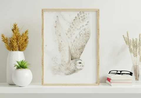 Image of a owl watercolor painting by Shayna Larsen, originals & prints available