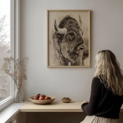 Image of a buffalo watercolor painting by Shayna Larsen, originals & prints available