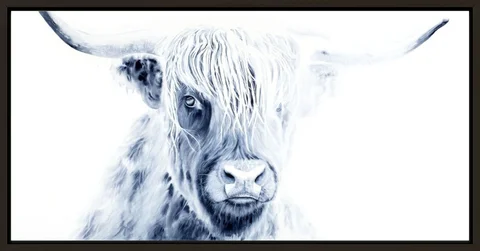 Image of a highland-cow watercolor painting by Shayna Larsen, originals & prints available