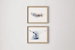 Image of a highland-cow watercolor painting by Shayna Larsen, originals & prints available