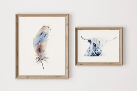 Image of a highland-cow watercolor painting by Shayna Larsen, originals & prints available