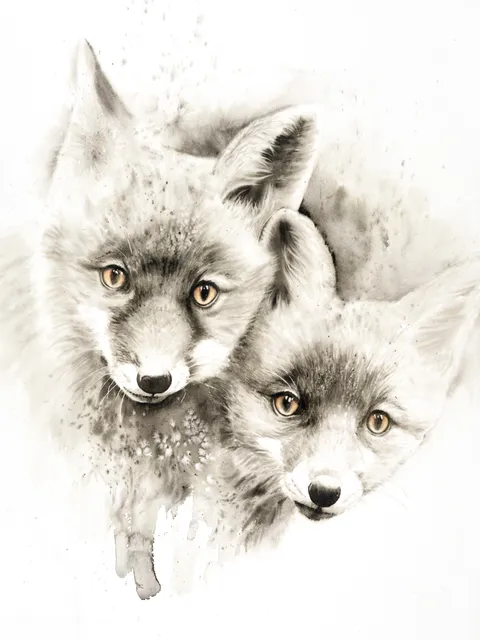 Image of a fox watercolor painting by Shayna Larsen, originals & prints available