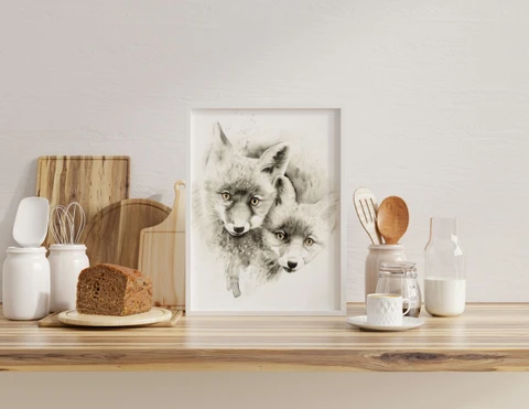 Image of a fox watercolor painting by Shayna Larsen, originals & prints available