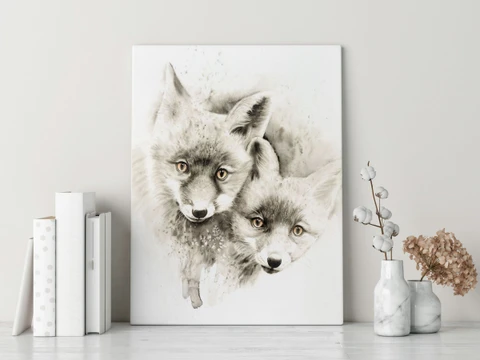 Image of a fox watercolor painting by Shayna Larsen, originals & prints available