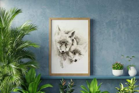 Image of a fox watercolor painting by Shayna Larsen, originals & prints available