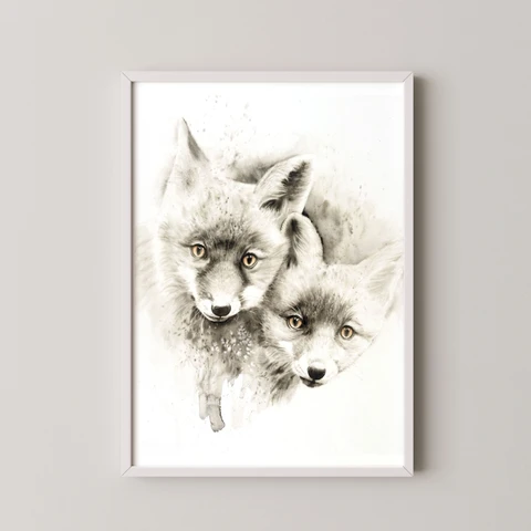 Image of a fox watercolor painting by Shayna Larsen, originals & prints available