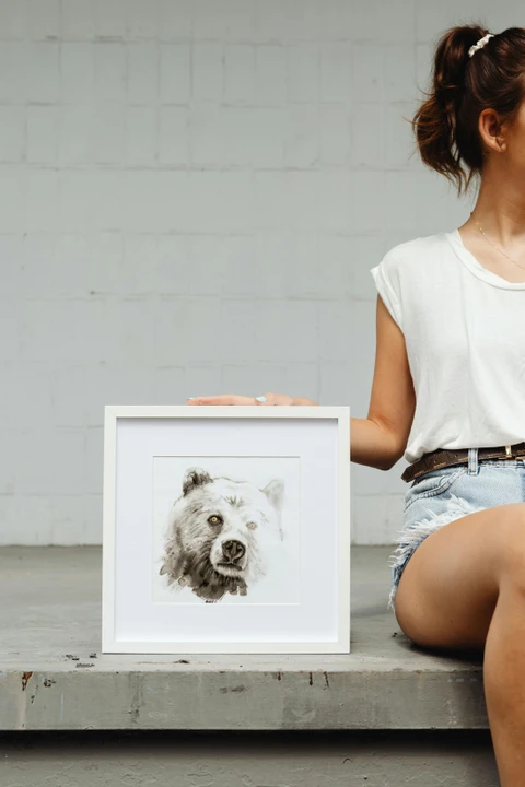 Image of a bear watercolor painting by Shayna Larsen, originals & prints available